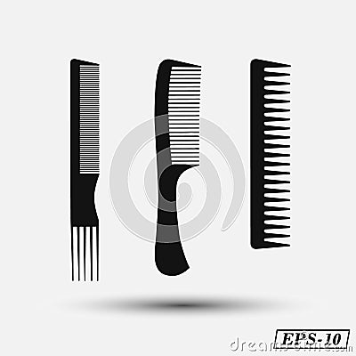 Set Silhouette comb , barber comb, black plastic comb Cartoon Illustration