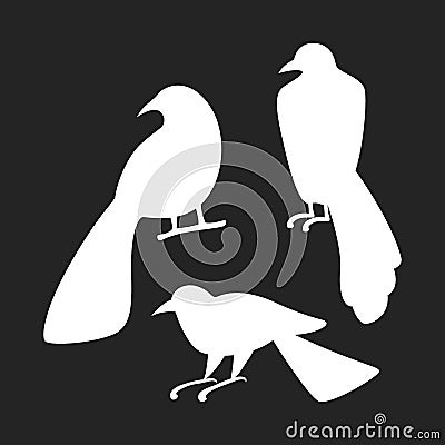 Set of silhouette of crow. Spooky bird collection Vector Illustration