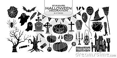 Set of silhouette Halloween decoration. Vector Illustration