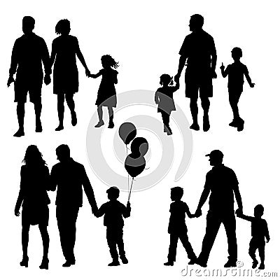 Set silhouette of happy family on a white background. Vector illustration. Vector Illustration