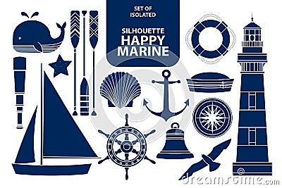 Set of silhouette happy marines in dark blue outline an Vector Illustration