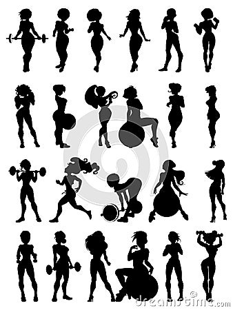 Set of silhouette of girls involved in sports on a white background, vector image Vector Illustration