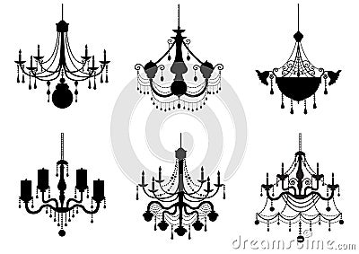 Set of silhouette vintage and luxury chandelier flat icon, Vector illustrations Vector Illustration
