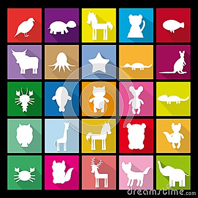 Set silhouettes of animals. Flat icon. Vector Illustration
