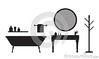Set of silhouettes of bathroom equipment and accessories with to Vector Illustration