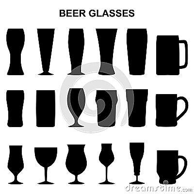 Set of silhouettes of beer glasses, illustration Vector Illustration