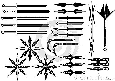 Set silhouettes bladed weapons of ninja Vector Illustration