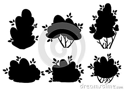 Set of silhouettes bush and garden trees for park cottage and yard vector illustration isolated on white background website page a Cartoon Illustration