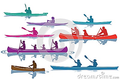 Set of Silhouettes Canoeing and Kayaking Vector Illustration