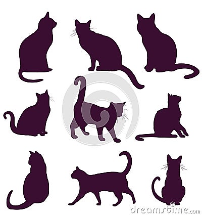 Set of silhouettes of cats Vector Illustration