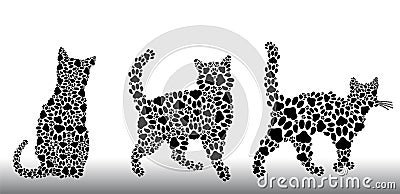 Set of silhouettes of cats from the cat tracks Vector Illustration