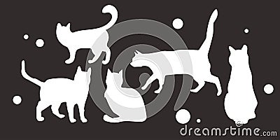 Set of silhouettes of cats on a dark background for backgrounds, banners, stationery, postcards, etc Vector Illustration