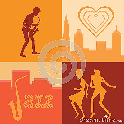 Set of silhouettes couple and musician Vector Illustration