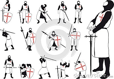 Set of silhouettes of the Crusader Vector Illustration