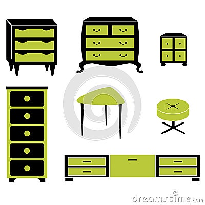 Set silhouettes of cupboard chests black interior Vector Illustration