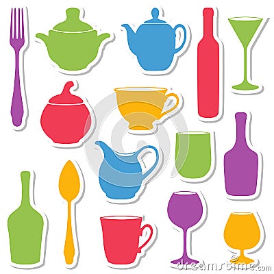 Set of silhouettes dishes. Vector Illustration