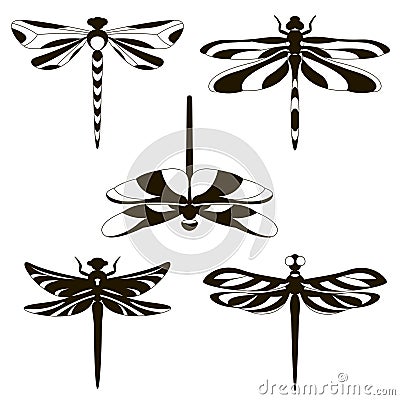 Set of silhouettes of dragonflies Vector Illustration