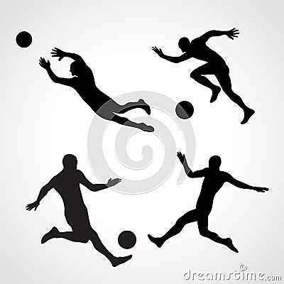 Set of silhouettes of dynamic poses football players Vector Illustration
