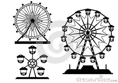 Set of silhouettes Ferris Wheel from amusement park, illustrations Stock Photo