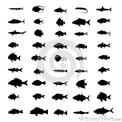 Set of silhouettes of fish Stock Photo