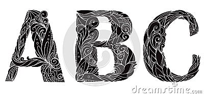 Set of silhouettes freehand drawing capital letters Vector Illustration