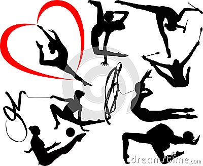 set of silhouettes girl gymnast athlete isolated on white background Vector Illustration