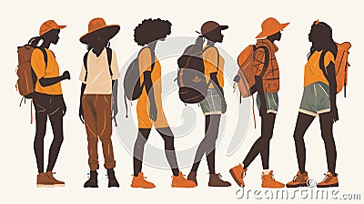 set of silhouettes of girls with backpacks and backpacks. Back to school. Generative AI Cartoon Illustration
