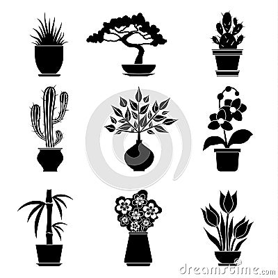 Set of silhouettes of house plants. Vector. Vector Illustration