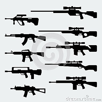 Silhouettes of modern assault and sniper rifles Vector Illustration