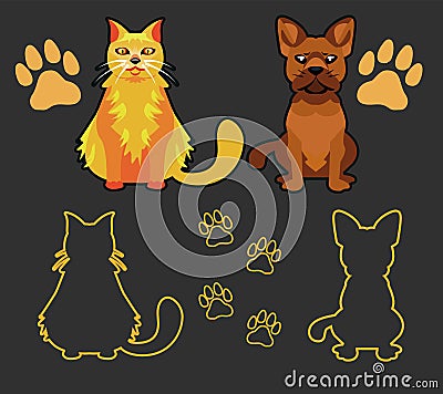 Set of Silhouettes of pets, cat and dog Vector Illustration