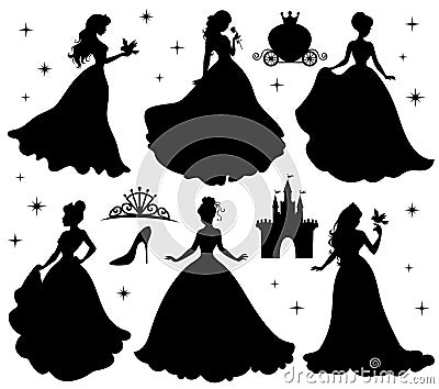 Set of silhouettes of princess Vector Illustration