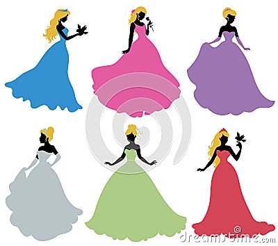 Set of silhouettes of princess Vector Illustration