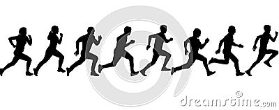 Set of silhouettes. Runners on sprint men and women Vector Illustration