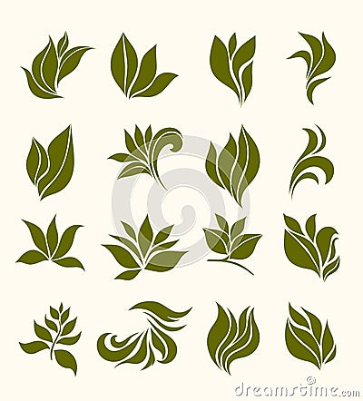 Set silhouettes stylized leaves Vector Illustration