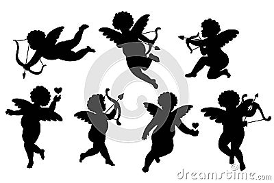 Set of silhouettes valentine cupid Vector Illustration