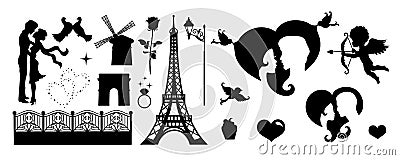 Set of silhouettes for Valentine's day. Vector Illustration. Vector Illustration