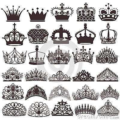 set of silhouettes of vintage crown Vector Illustration