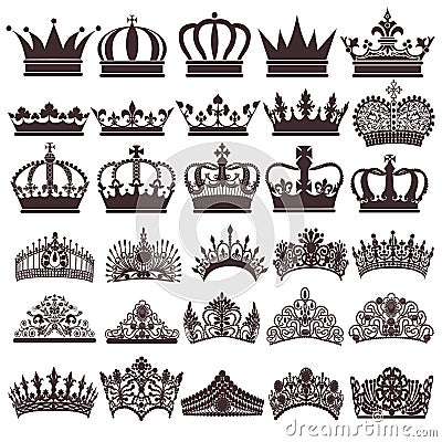 set of silhouettes of vintage crown Vector Illustration