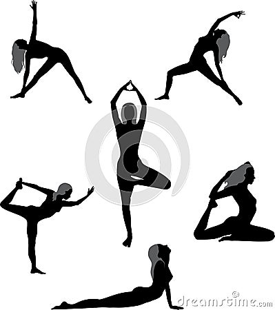 Set of silhouettes yoga asans Vector Illustration