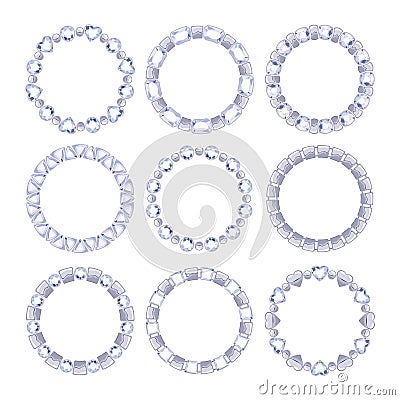 Set of silver chain frames with diamonds. Vector Illustration