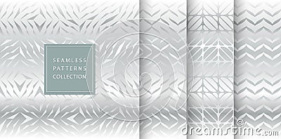 Set of silver seamless pattern. Vector texture design. Abstract seamless geometric pattern light background. Simple minimalistic Vector Illustration