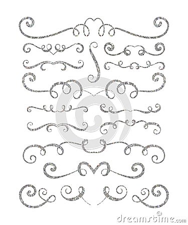 Set of silver textured hand drawn vignettes Vector Illustration