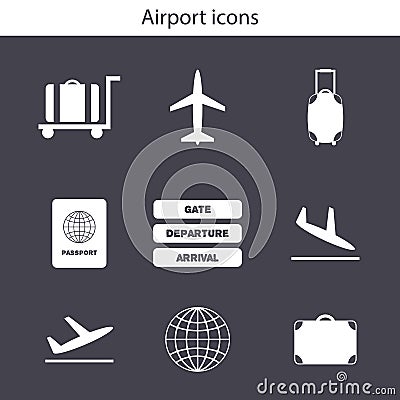 Set of simple airport icons Vector Illustration