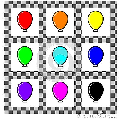 A set of simple balloons of different colors in flat style. Each individual is isolated on a white background. Simple highlights Stock Photo