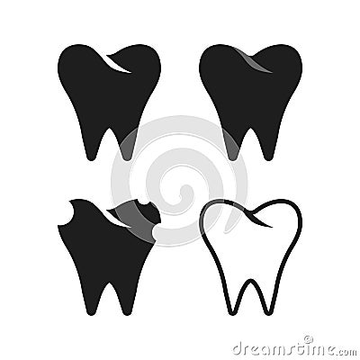 Set of simple black tooth Vector Illustration