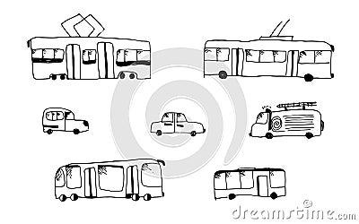 Set of simple doodle vector black public transport Vector Illustration