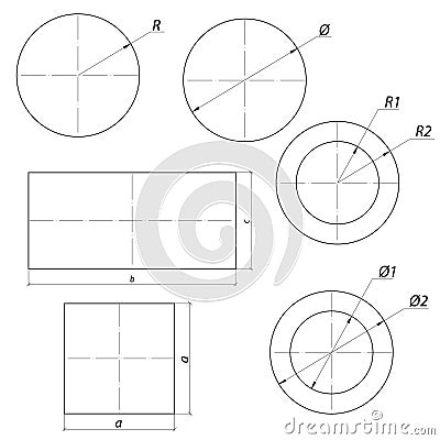 Set of simple drawing shapes with size Vector Illustration