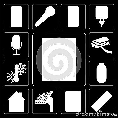 Set of Window, Remote, Intercom, Panel, Home, Power, Temperature Vector Illustration