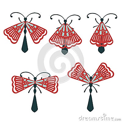 Set of simple flat beetle with different wings collection insects flat vector illustration isolated on white background Cartoon Illustration