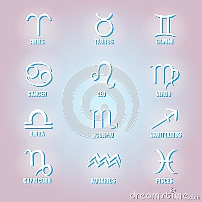 Set of simple and flat style astrological signs Cartoon Illustration